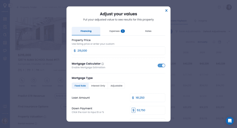 A screenshot of Mashvisor's investment property calculator