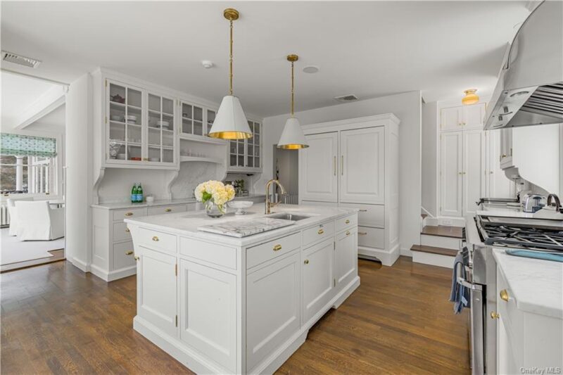 white kitchen with large island