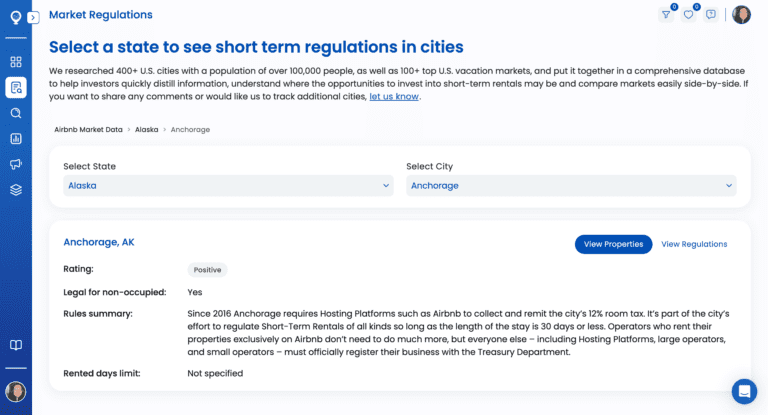 A screenshot of Mashvisor's Market Regulations page