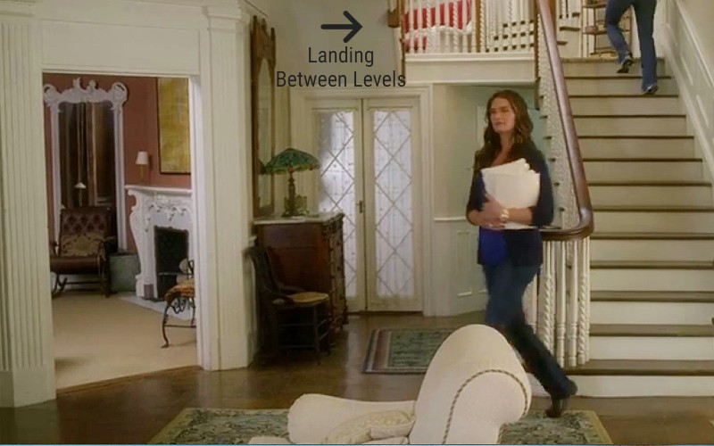 Brooke Shields coming down staircase