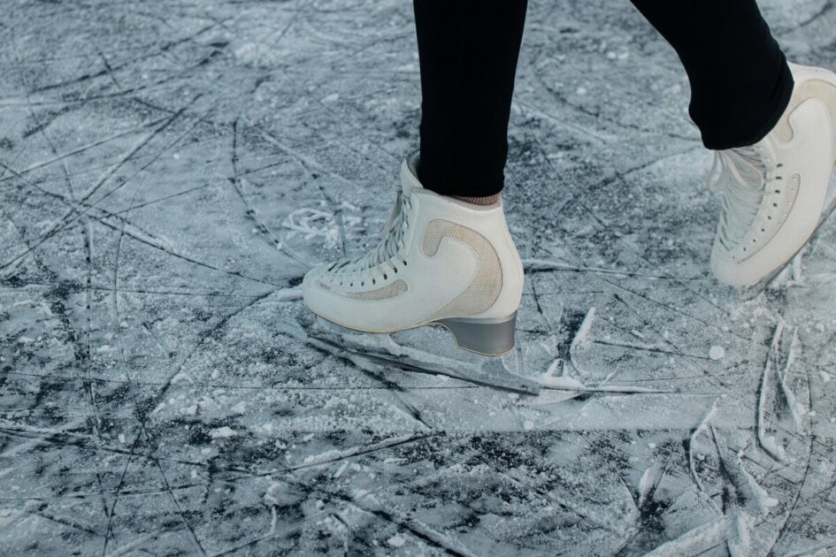 a pair of white ice skates on ice -- a thing to do this holiday in Las Vegas