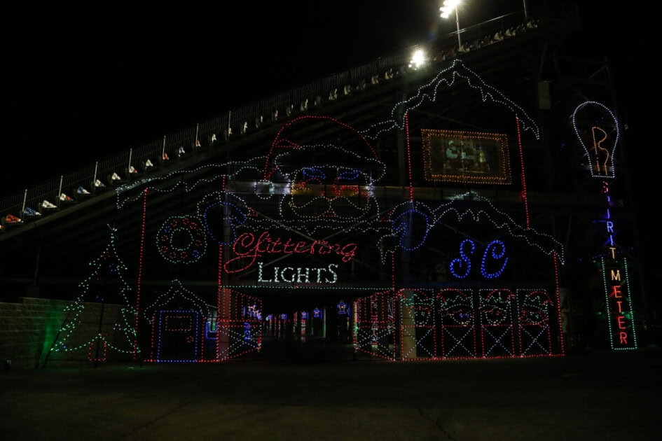 The entrance to Las Vegas' Glittering Lights is all lit up and festive for this holiday season in Las Vegas