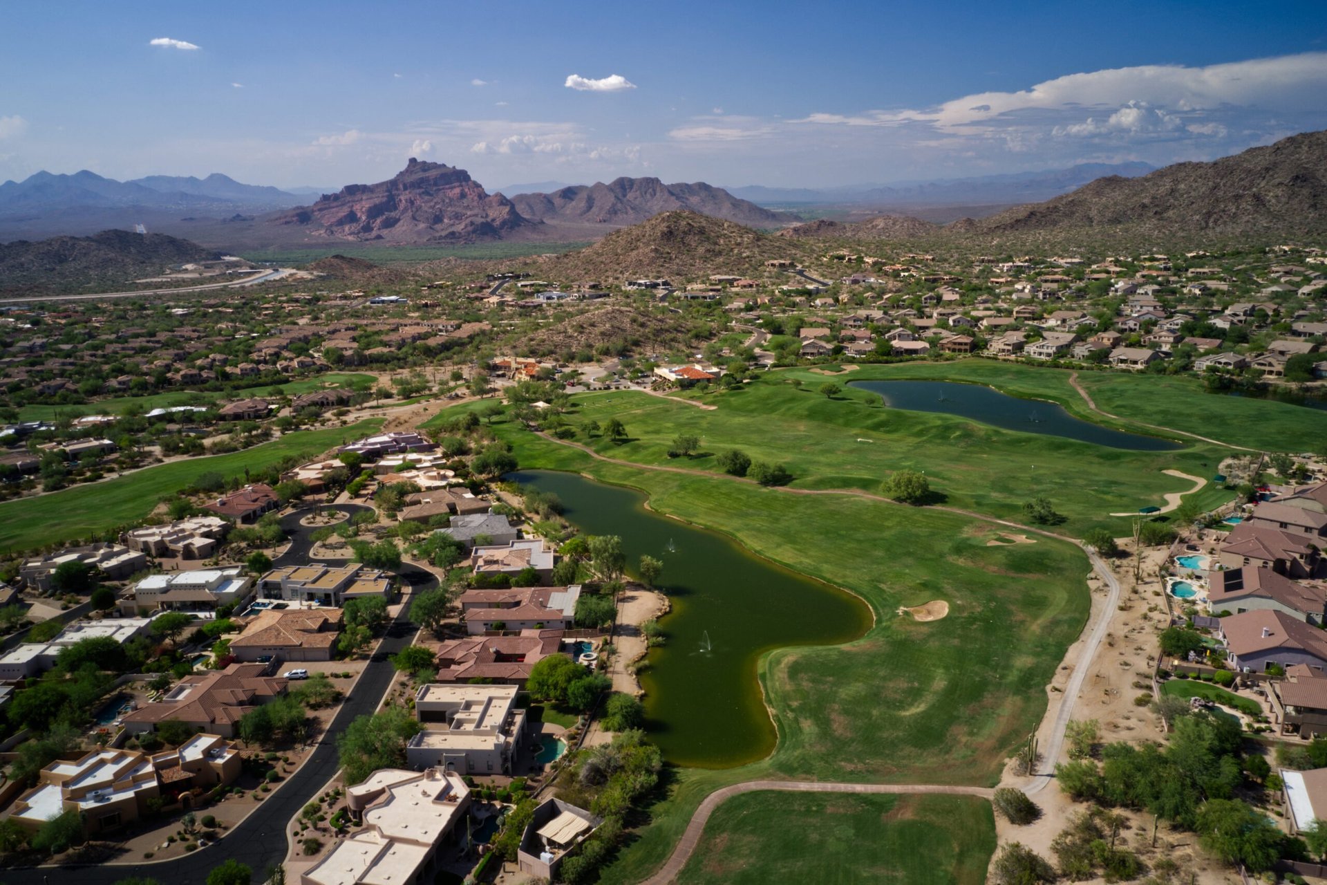 Aerial view of a golf course in the Phoenix area of Arizona