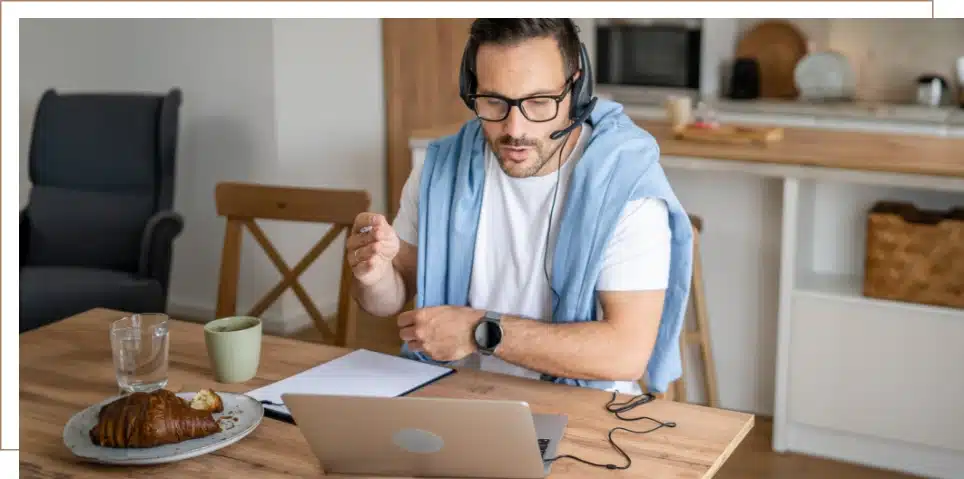 A man talking during a teleconference video call